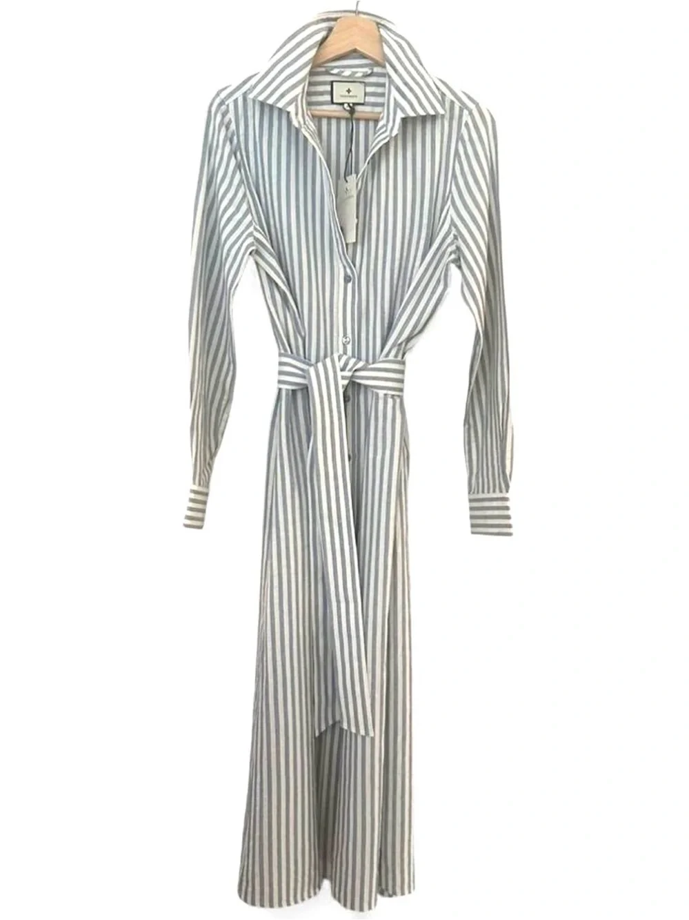 🆕 NWT Tuckernuck Striped Blue and White Caldwell Shirt Dress with Tie Waist - Picture 2 of 8